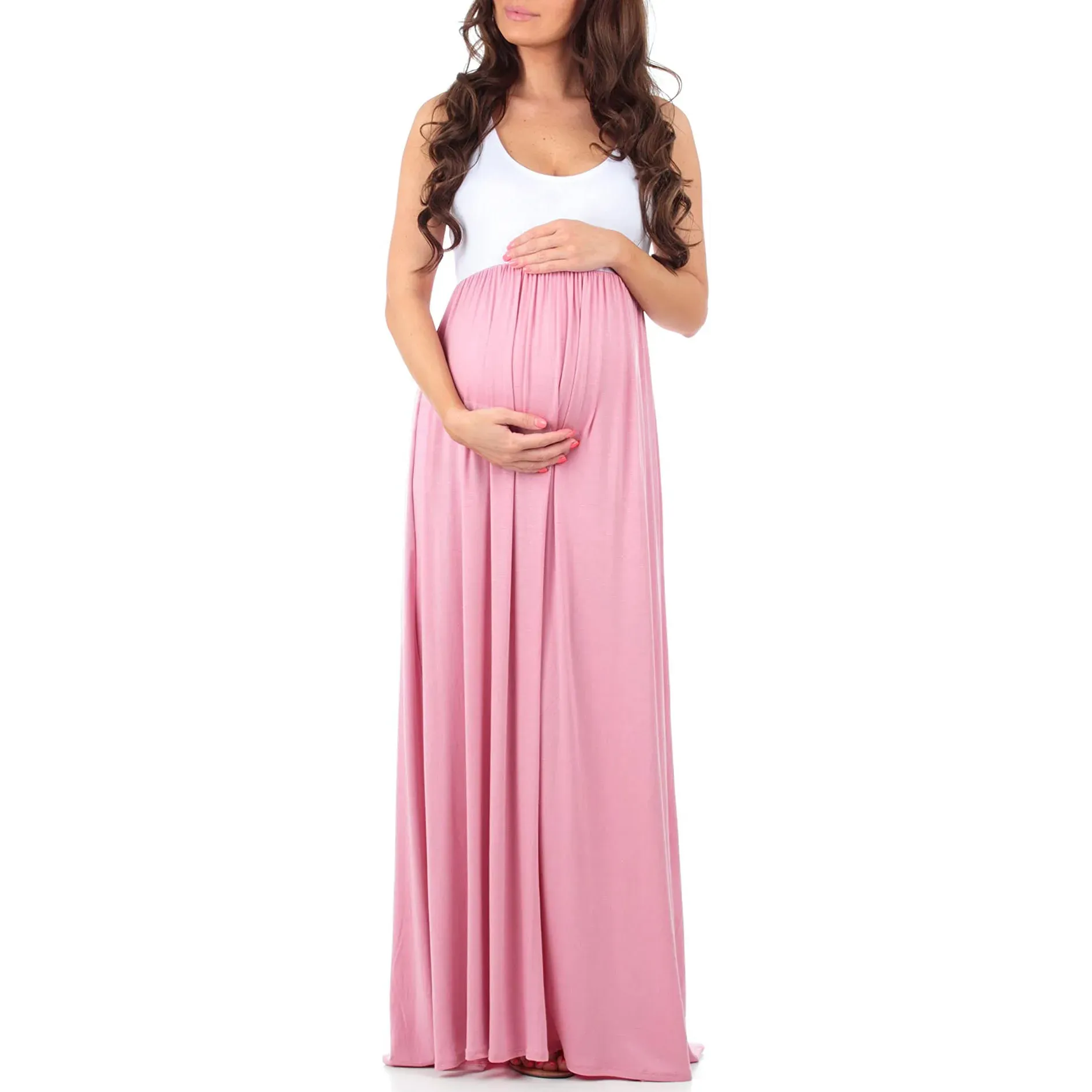 Dresses New Summer Casual Dresses For Pregnant Ladies Premama Contrast Color Beachwear Maxi Dress Maternity Gown Pregnancy Women Clothes