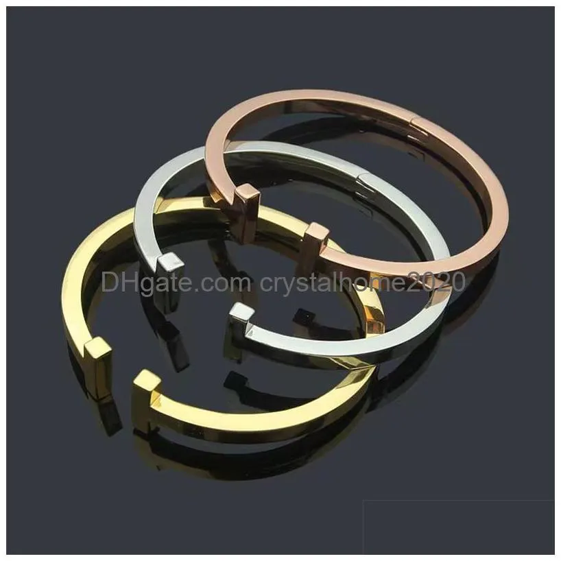 2023 new 18k gold-plated t bangle bracelet luxury brand men and women t medium thick bracelet high-quality stainless steel designer