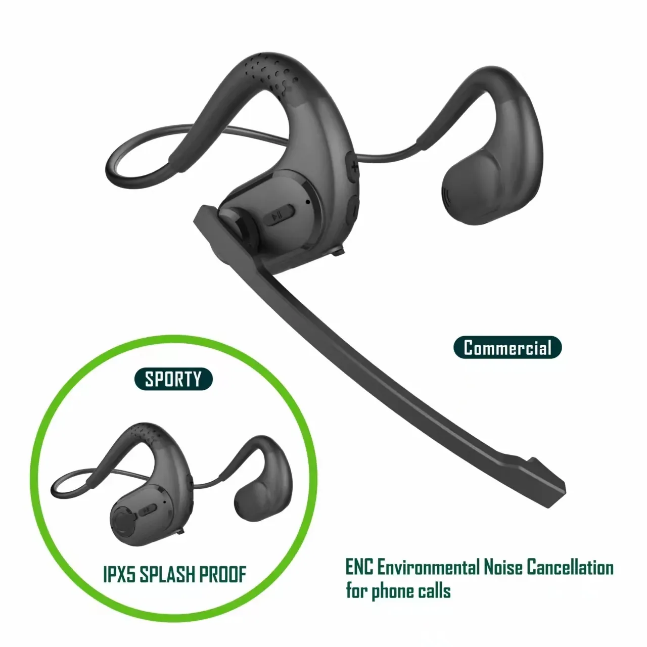 Headphones Wireless Air Conduction Stereo Headset Open EAR Commercial Earphones ENC Magnetic Boom Microphone Stereo Sporty Earphones