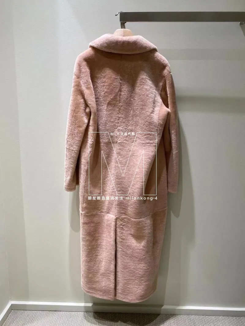 Manteaux d'hiver pour femmes, laine rose loro et vraie fourrure de vison, manteau Long intégré piana