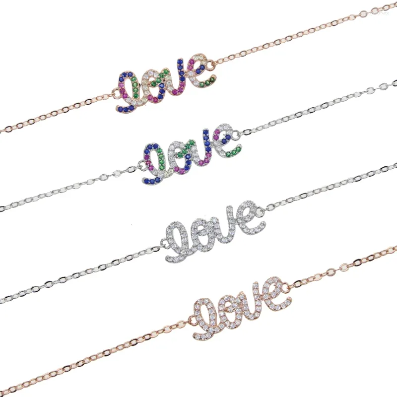 Länk armband marknadsföring mode smycken för 2024 alla hjärtans dag present Micro Pave White Rainbow Love Letter CZ Armband