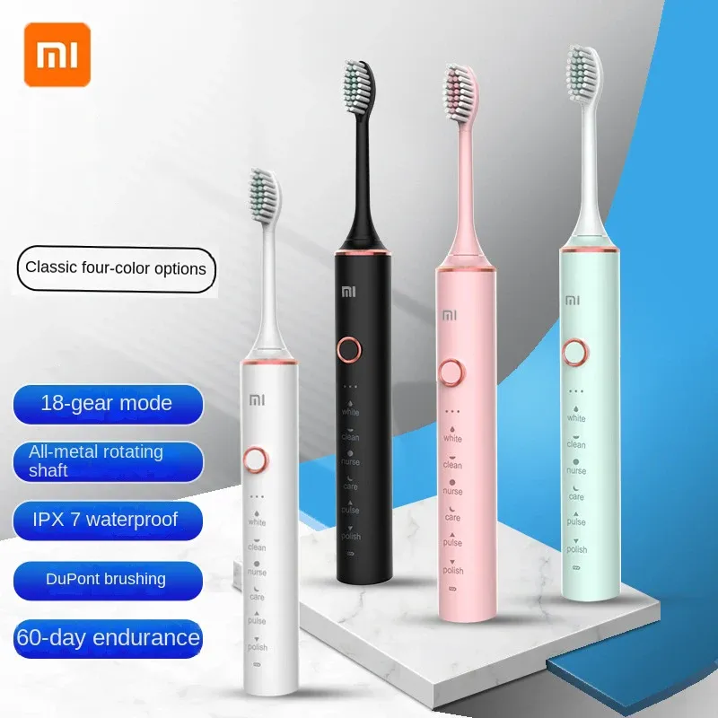 Controle xiaomi escova de dentes inteligente casa limpeza multimodo sonic escova de dentes recarregável usb ipx7 à prova dwaterproof água cabeça escovas elétricas