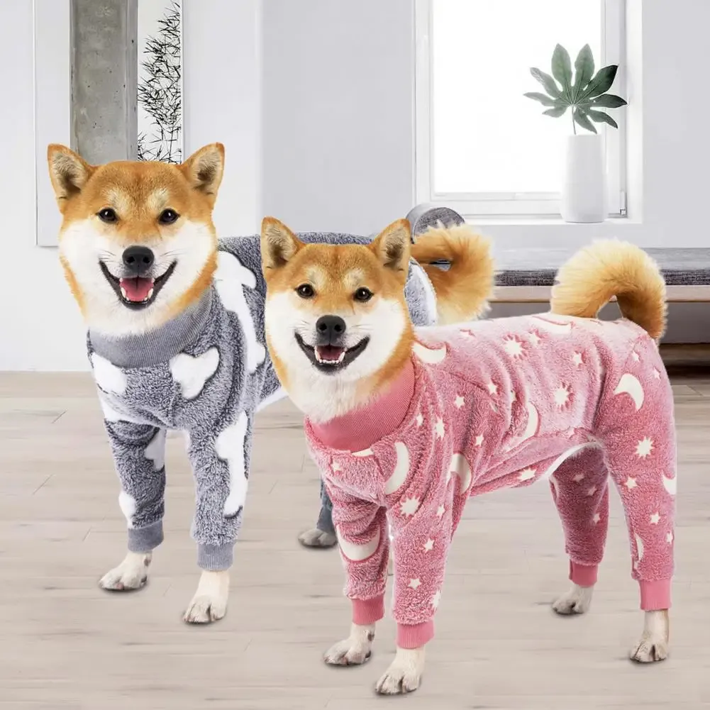 Macacão roupas de inverno para cães, pijamas de flanela para animais de estimação, roupas de casa fofas para cães médios e grandes, alta elasticidade, quatro pernas, casaco quente, traje