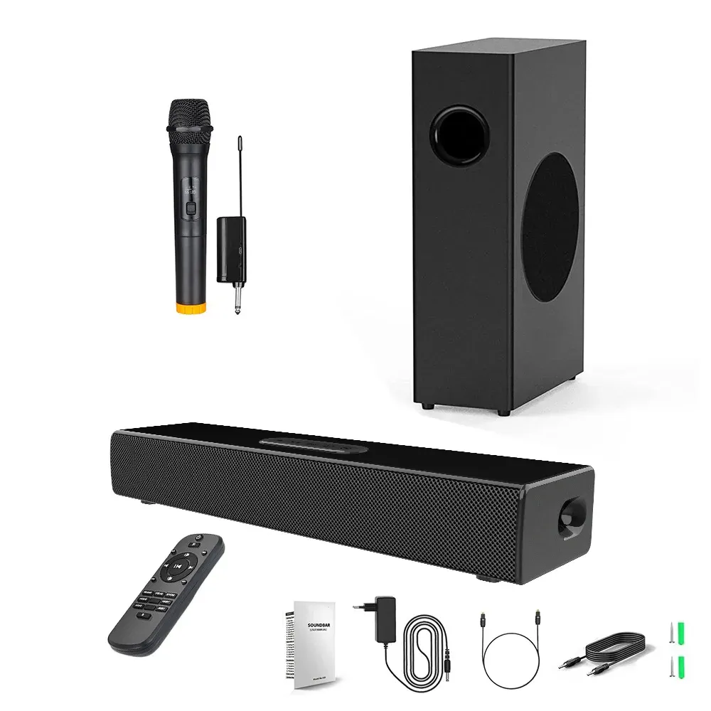 Luidsprekers Draadloze microfoon en S22 Echo Wall TV Subwoofer 80 W vermogen Bluetooth Sound BAR Blaster-luidspreker Home Theater Karaoke Fiber U Disk