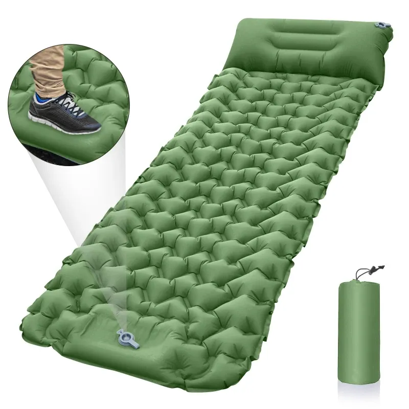 MAT Camping Luftmadrass Ierable Madrass Outdoor Sleeping Pad With Pillows Camping Mat Folding Bed Luft Kudde Vandring Trekking