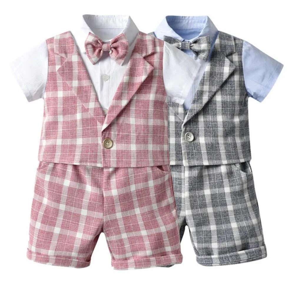 Mode été bébé garçons costumes gentleman nouveau-né tenues tenues pour bébés chemise Topsshorts 2pcsset bébé garçon vêtements garçons ensembles B1873995483