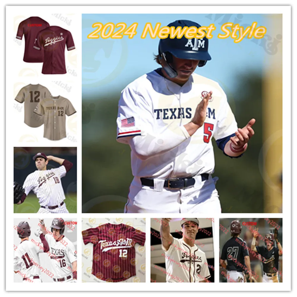 Maglia da baseball Texas AM 2024 Corbin Martin Michael Barash Ross Stripling AJ.Minter Logan Foster Asa Lacy Christian Roa Maglie Texas AM Aggies cucite su misura