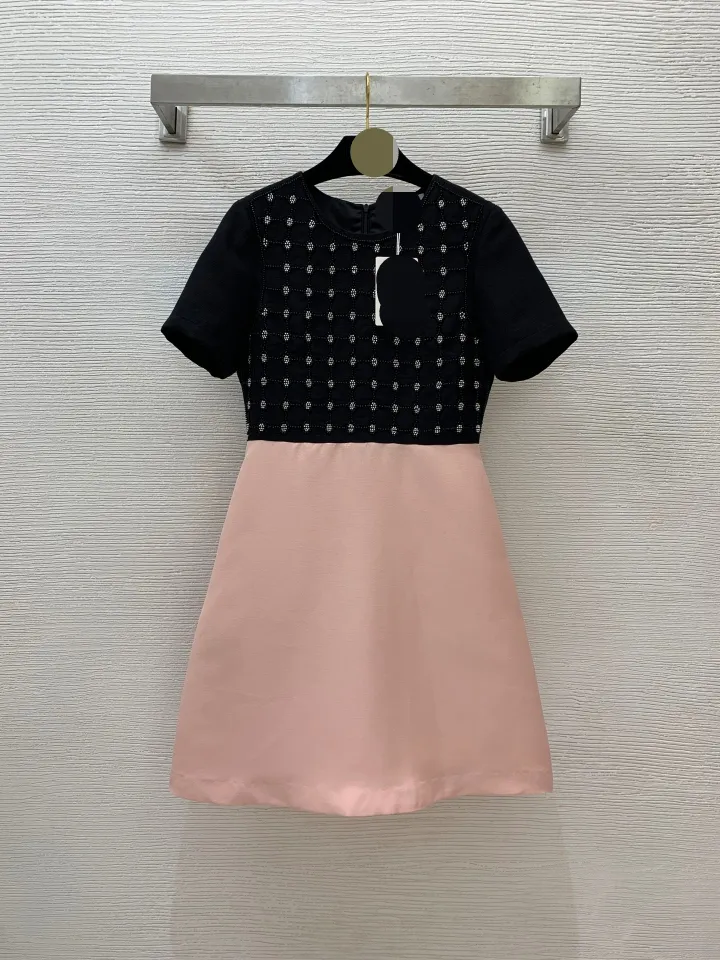 2218 XXL 2024 Milan Runway Dress SPring Short Sleeve Above Knee Pink Brand Same Style Womens Dress Fashion High Quality weiniG24030125