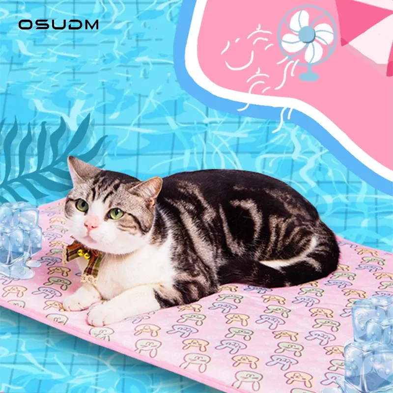 Mats Osudm 고양이 여름 냉각 매트 담요 고양이 고양이 얼음자는 담요 통기성 휴대용 투어 캠핑 캠핑 빨 수있는 애완 동물 용품