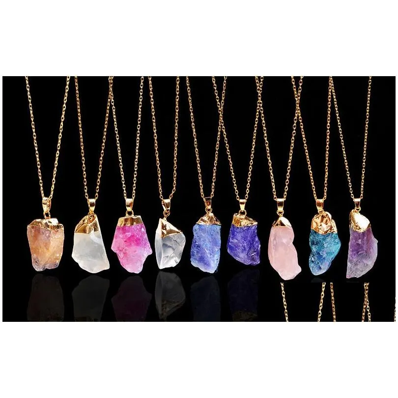 Colliers pendentifs 9 couleurs naturel Irregar cristal Unique pendentif Long collier bijoux faits à la main pull livraison directe bijoux collier Dhdov