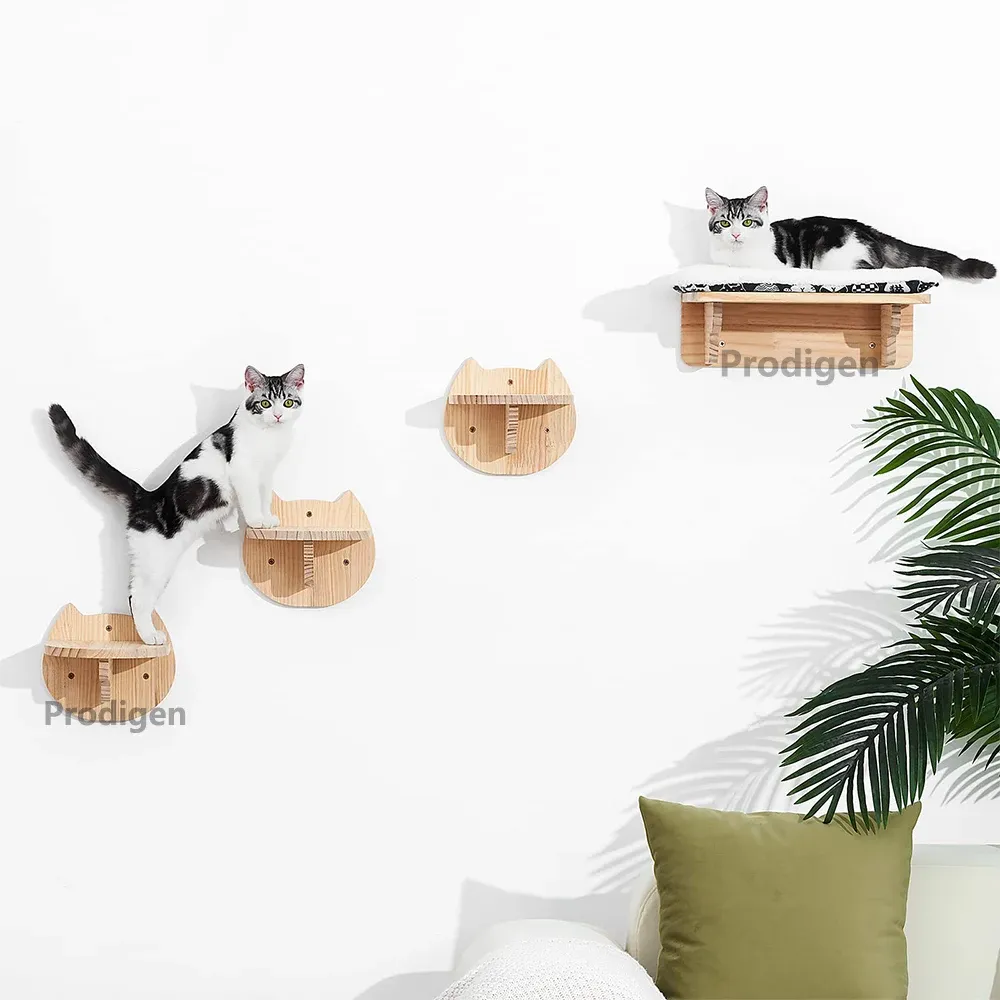 Scratchers Cat Wall Mounted Steps With Shelves Set Kitten Perches Furniture Playing Stairs Climber Hanging Holder Soft Carpet Cats Resting