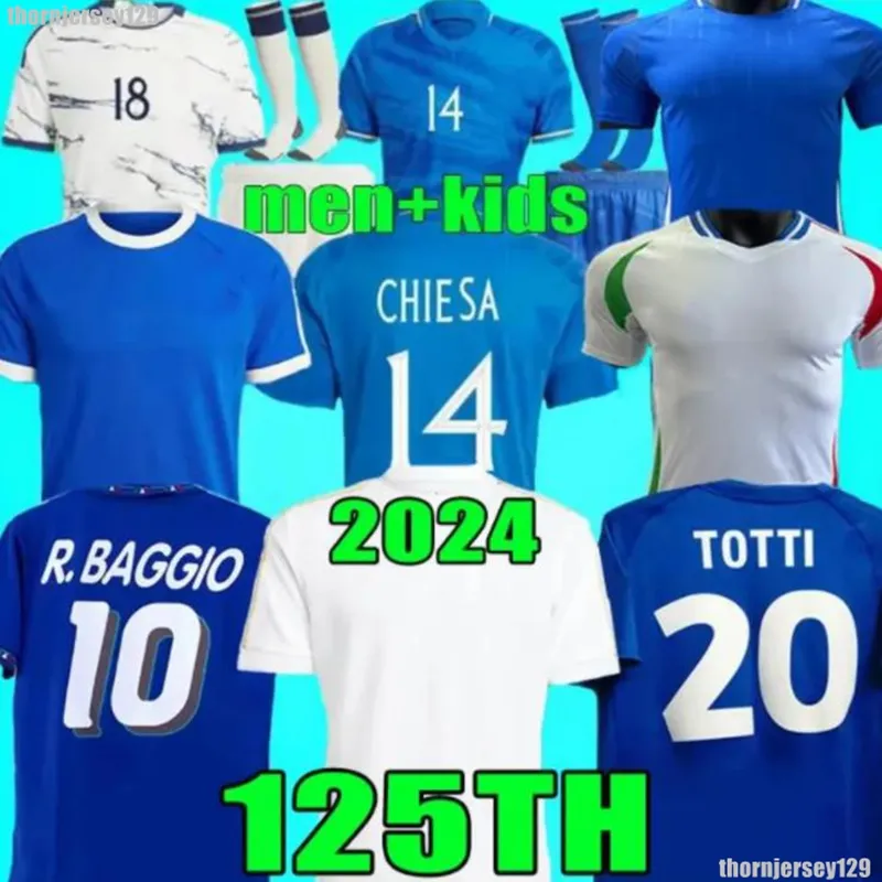 125 Italy Soccer Jerseys Anniversary Retro Baggio Italia Verratti Chiesa 1994 Maglie Da Calcio Totti 2023 2024 Football Shirt Barella Maldini Bonucci Kids Kit