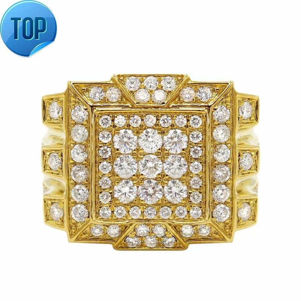 Bague de luxe en diamant pour hommes, 3,5 ct, en or massif, 10K, 14K, 1,45 ct, coupe ronde, écrasée, glacée, hip hop, bijoux fins