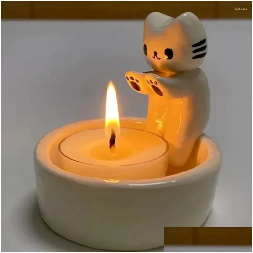 Candle Holders Kitten Holder Gypsum Mold Diy Handmade Storage Box Crafts Casting Molds Home Decoration Drop Delivery Dhqhx