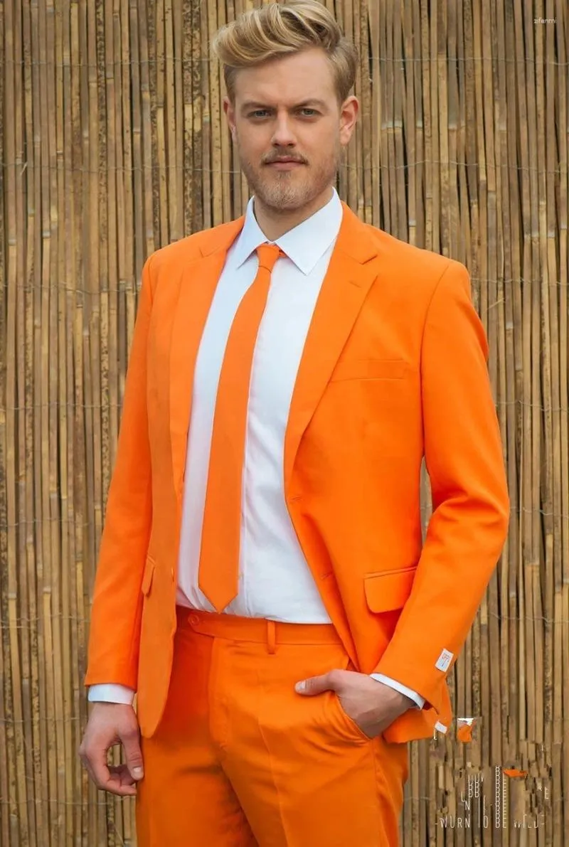 Costumes pour hommes Orange Hommes Costume Slim Fit 2 Pièces Tuxedo Custom Fashion Party Prom Terno Masculino Veste Pantalon