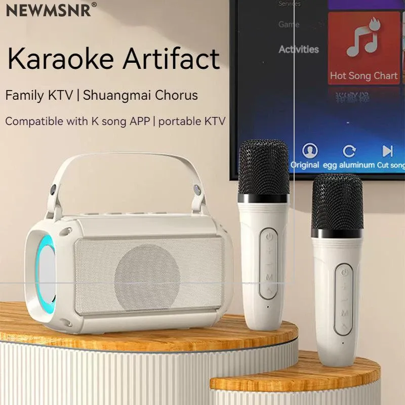 Sprekers Dual Microfoon Karaoke Machine Subwoofer Portable Bluetooth PA -luidsprekersysteem met 2 Wireless Mic Home Family Singing Machine