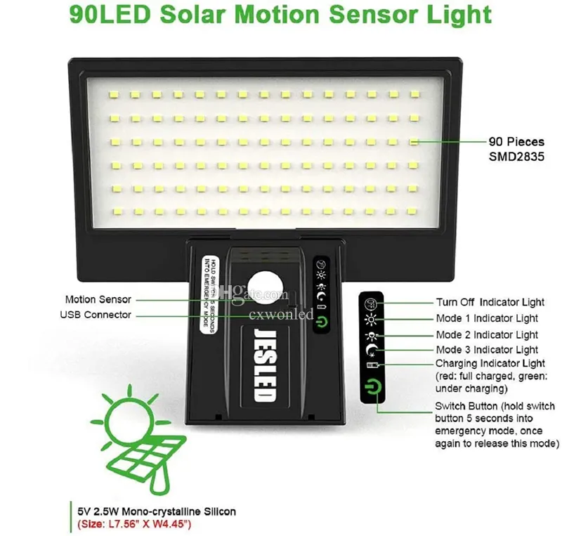4.2W Dual color Solar light 90 led outdoor motion sensor security IP65 with 4 modes for garden patio