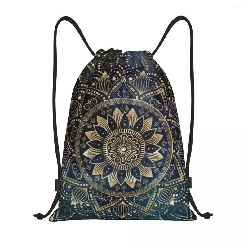 Shoppingväskor elegant guld mandala dragskon kvinnor män bärbar sport gym säckpack boho förvaring ryggsäckar