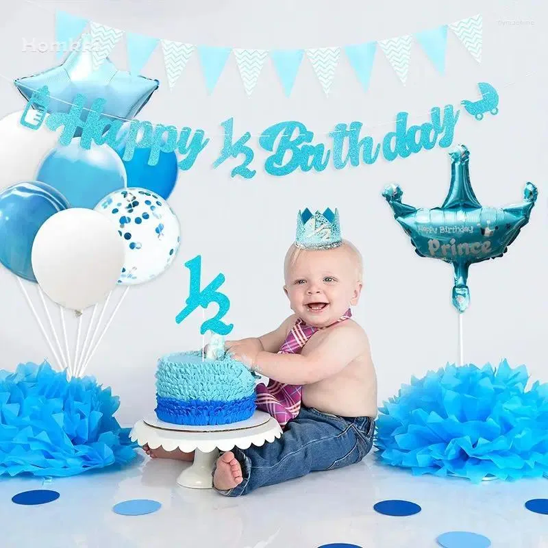 Party Decoration Half Birthday Decorations Kit For 6 Months Baby Girl Boy Shower Decor Happy 1/2 Banner Balloon Cake Toppers