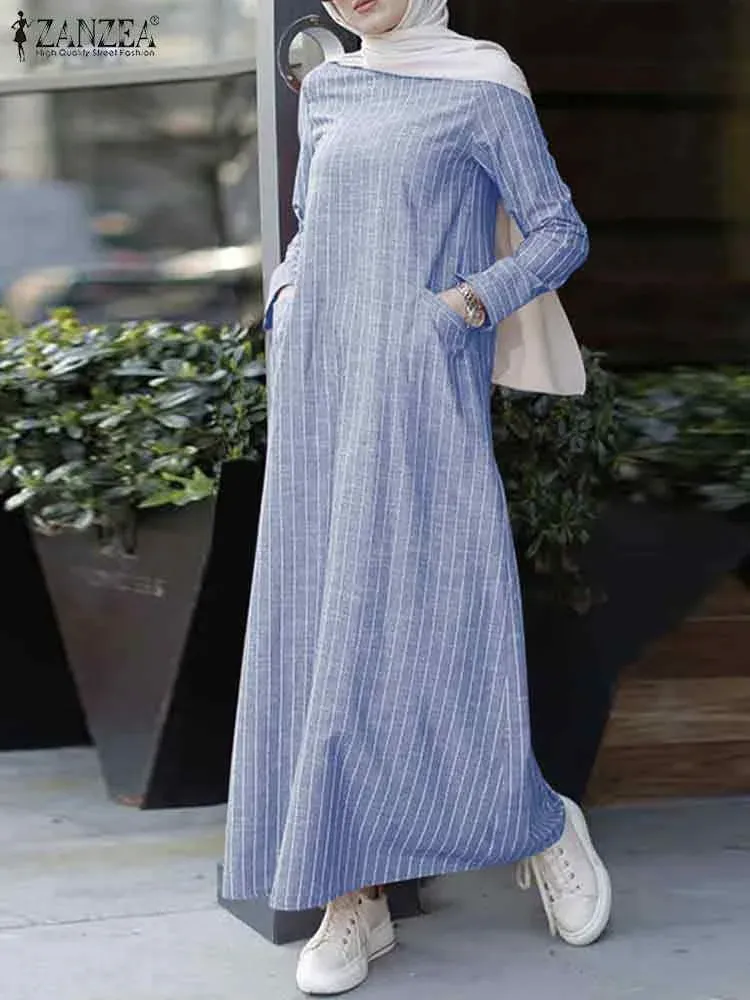 Odzież 2023 Zanzea Vintage Casual Sundress Sundress Dress Dress Muzułmańska Abaya Turcja Kaftan kaftan islamska szata odzieży