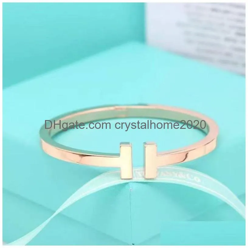 2023 new 18k gold-plated t bangle bracelet luxury brand men and women t medium thick bracelet high-quality stainless steel designer