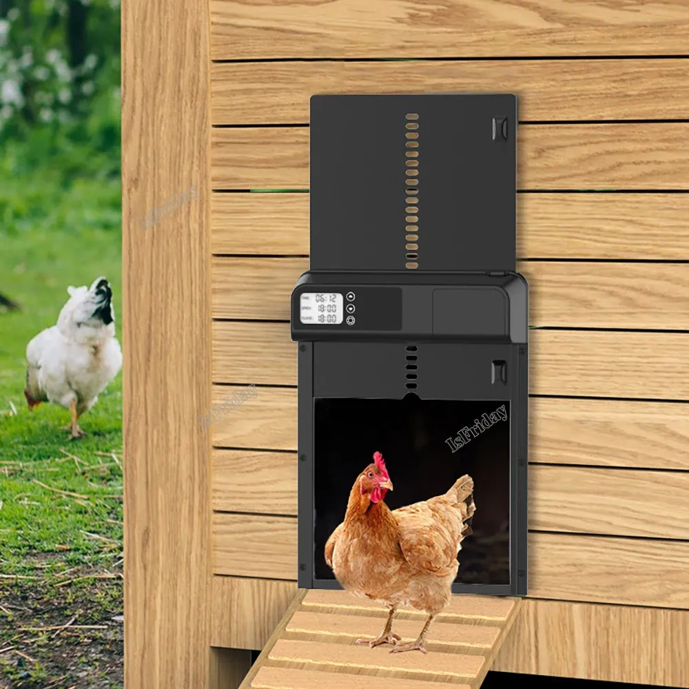 Tillbehör timer kyckling coop dörr automatisk öppen nära vattentät kycklinghus dörr intelligent antipinch induktion husdjur hund burar dörr