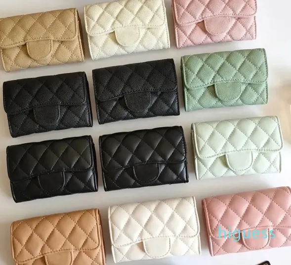 2024 Luxury fashion designer women card holders fold flap classic pattern caviar lambskin wholesale black woman small mini wallet pure color Pebble leather