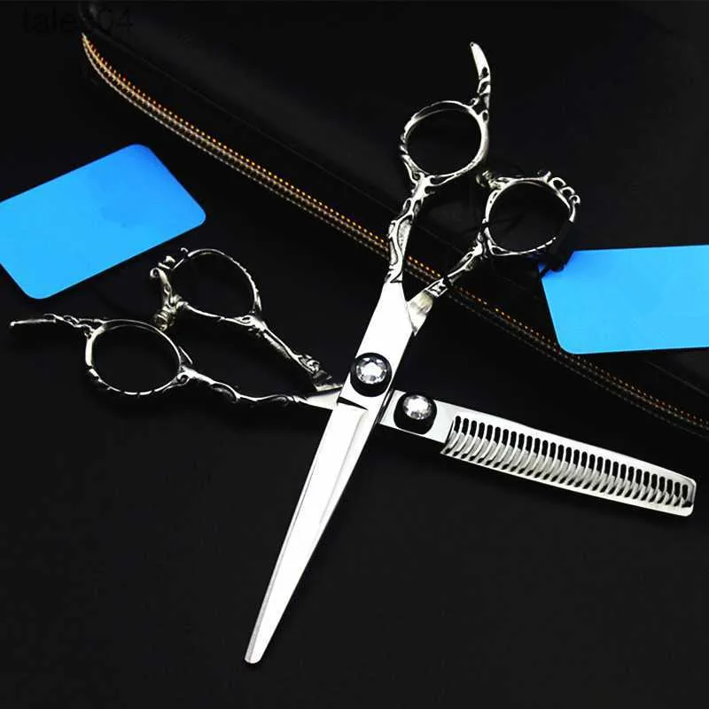 Scissors Shears professional japan 440c 6 inch Hollow hair scissors salon cutting barber makas haircut thinning shears hairdressing scissors set 240302
