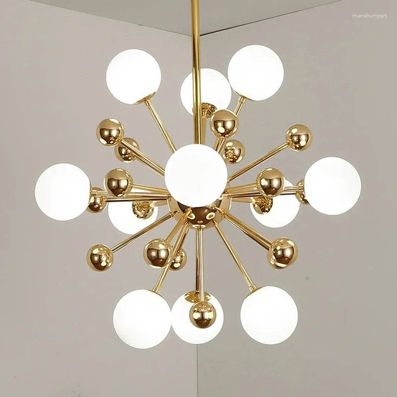 シャンデリアモダンゴールドガラスボールシャンデリア照明リビングルームキッチンベッドルースターの光沢のある天井LED装飾照明器具