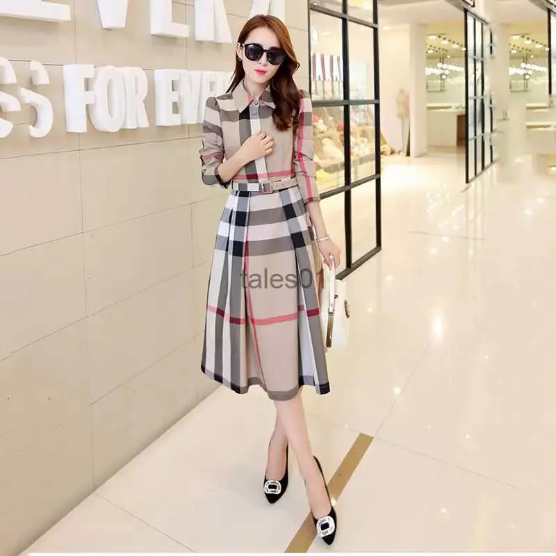 Basic Casual Dresses spring and new plaid Dresses long-sleeved A-shaped long version of the slim M3XN# 240302