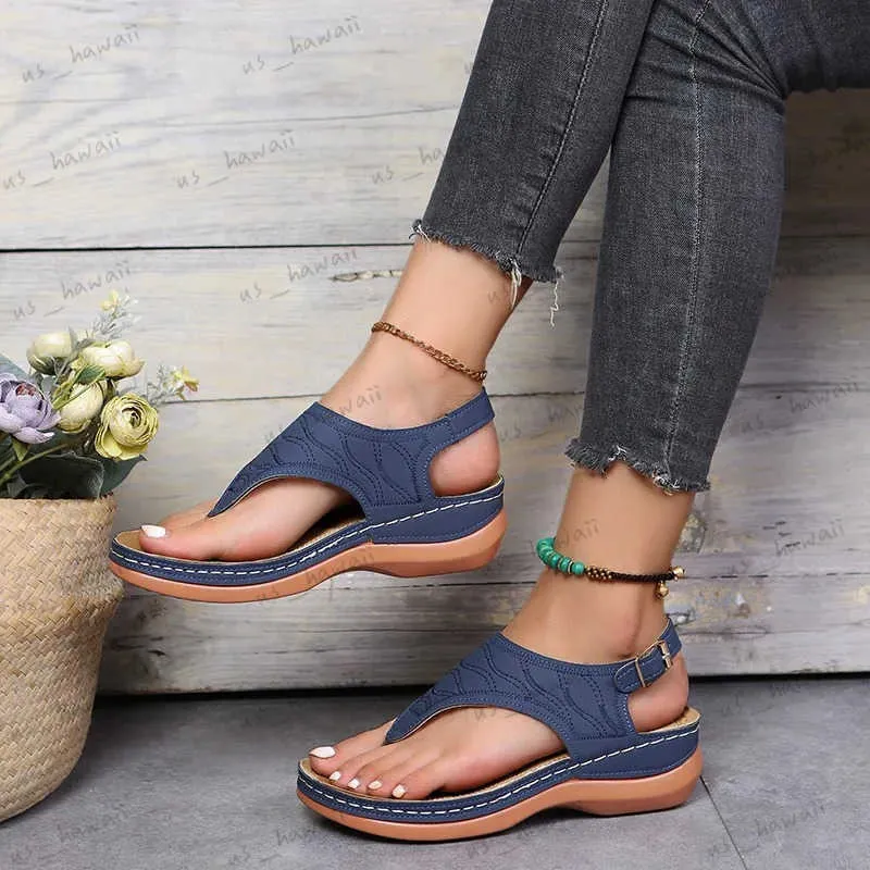 Sandaler 2022 Summer Women Strap Sandaler Womens Flats Open Toe Solid Casual Shoes Rome kilar thong Sandaler Sexiga damskor T240306