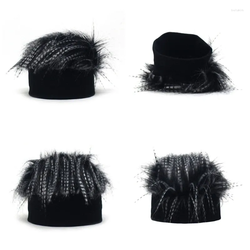 Berets Homens Chapéu De Malha Com Cabelo Meninos Engraçados Feitos À Mão Tricô Gorro De Inverno Cravado Brimless