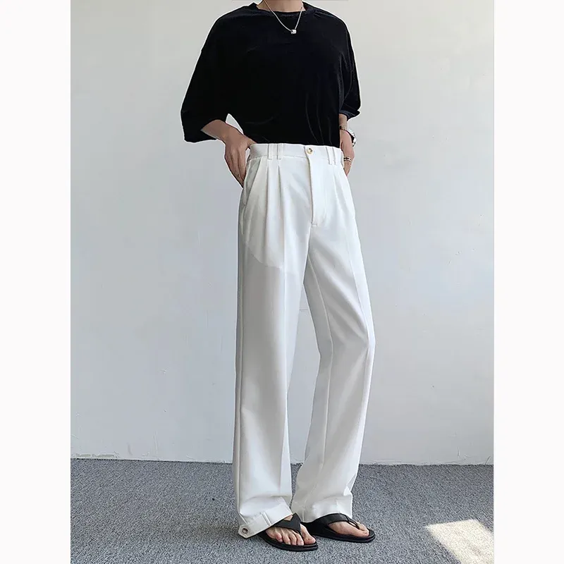 Black White Suit Men Fashion Social Dress Korean Loose Straight Wide Leg  Pants Mens Office Formal Trousers From Huangzhenting07, $19.54 | DHgate.Com