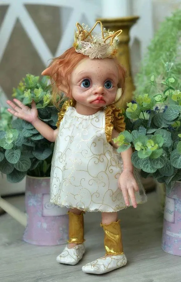 NPK 17inch رسمت بالفعل دمية منتهية كاملة الجسم لينة السيليكون تولد من جديد elf baby tinky artible Art Doll 240223