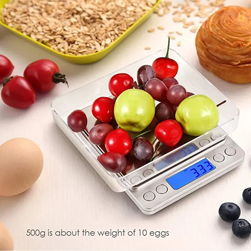 Electronic Digital Kitchen Scale 500g/0.01g 1kg 2kg 3kg/0.1g Precise Pocket Scale LCD Display Weight Grams Balance Measuring Weighing With 2 Trays For Cooking Baking