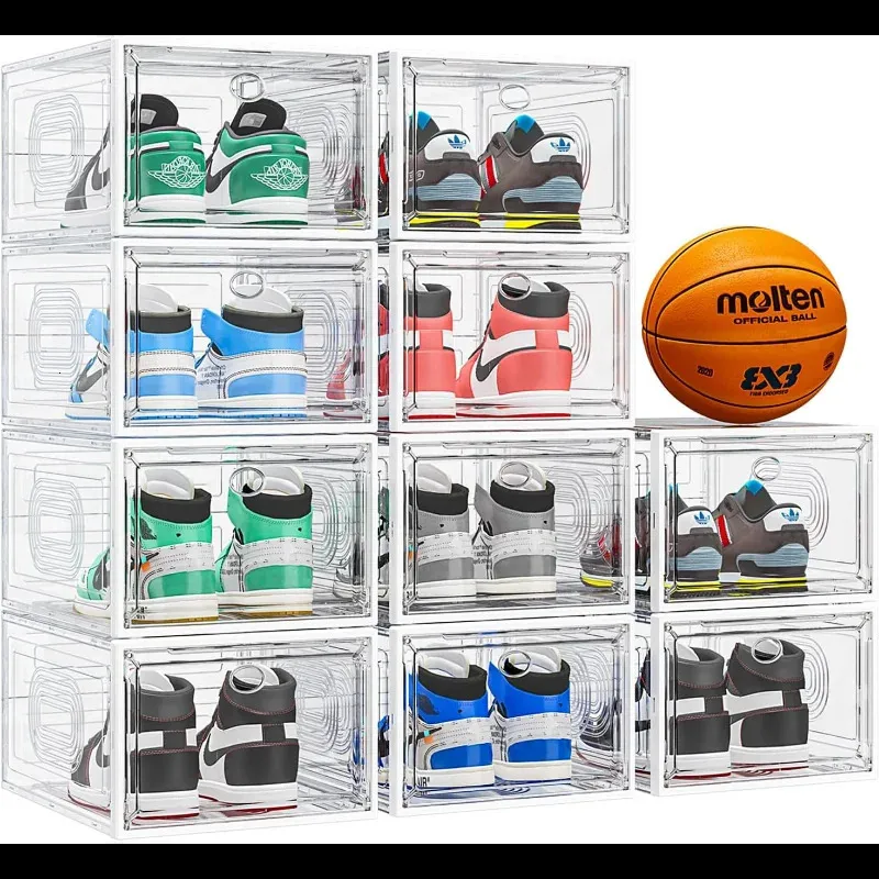 10 Pack Thicken Shoe Organizer StackableUpgraded Robust Shoe Storage Bins With Magnet Door 240229