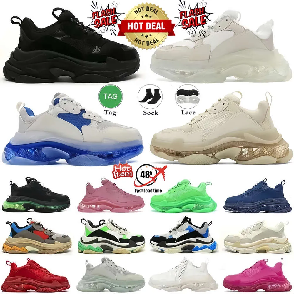 Scarpe firmate Triple S Sneakers casual da uomo e da donna Marrone Suola trasparente Nero Bianco Grigio Rosso Rosa Blu Royal Neon Verde Coppia scarpe da ginnastica casual