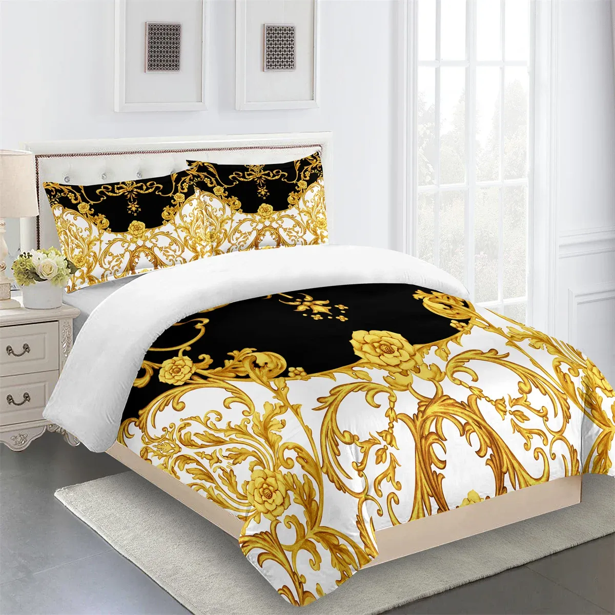 Sets Luxe Black Gold 3pcs Geometric Queen King Full Size dekbed over bedekken beddengoed Linnen Set 2 -zits BEDSPREAD 200X200 240X220 160X200