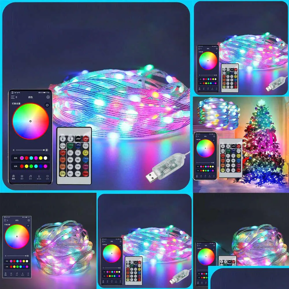 Sacs de rangement Nouveaux sacs de rangement LED guirlandes lumineuses couleur de rêve chaîne de noël avec télécommande pour chambre à coucher arbre de fête livraison directe H Dhmr2