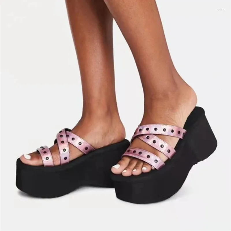 Goth Sandals Fashion Shoes 2024 982 Summer Punk Women Platform Plus Size Open Toe Slippers Calcados Feminino Confortavel 580