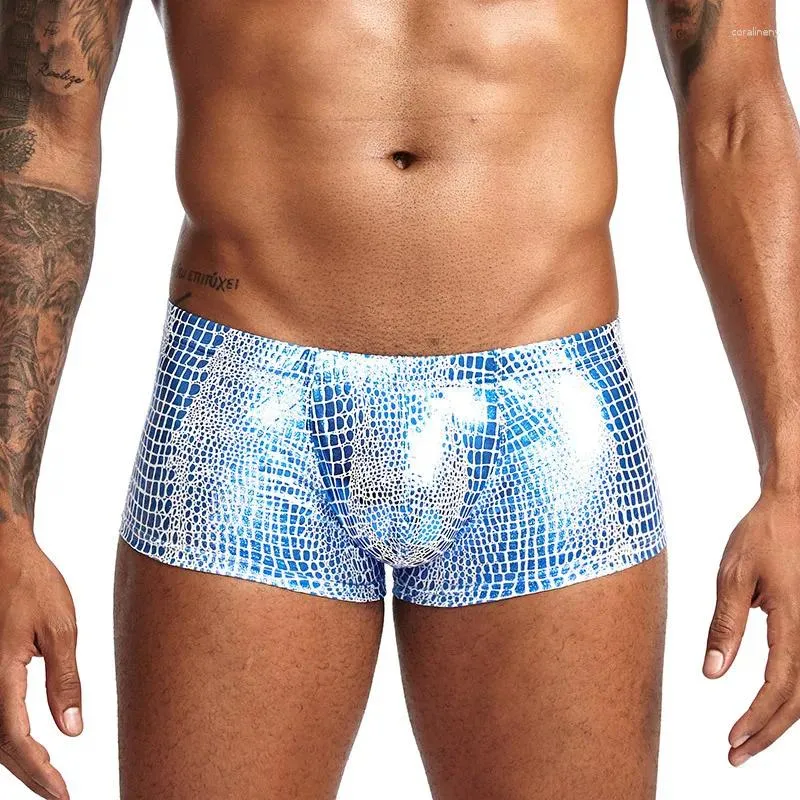 Underbyxor sexiga gay underkläder män boxare shorts orm skinn läder manlig låg midja u konvex påse penis cueca plus size m-xxl