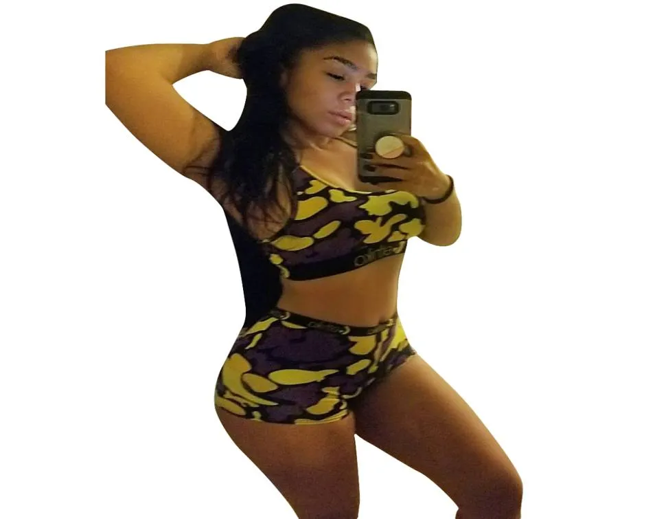 Kadın Tasarımcı Mayo Üst Yelek + Yüzme Şortları Gruplar Boksörler 2 Parça Set Trailsuit Patchwork Shark Camo Mayo Bikini 5hnp2137878