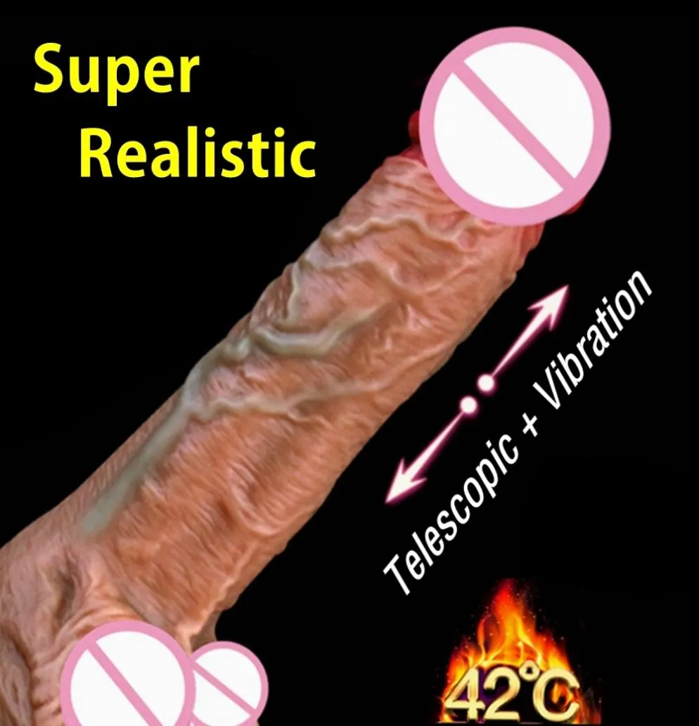 Nieuwe Huid Gevoel Realistische Penis Telescopische Verwarming Enorme Grote Dildo Vibrator Volwassen Speeltjes voor Vrouw Vrouwelijke Masturbatie Cock Y1912673986