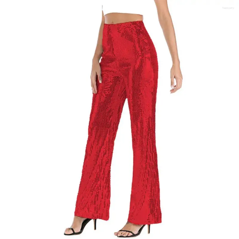 Women's Pants See-through Sequin Trousers High Waist Flared Hem For Nightclub Party Performance Women