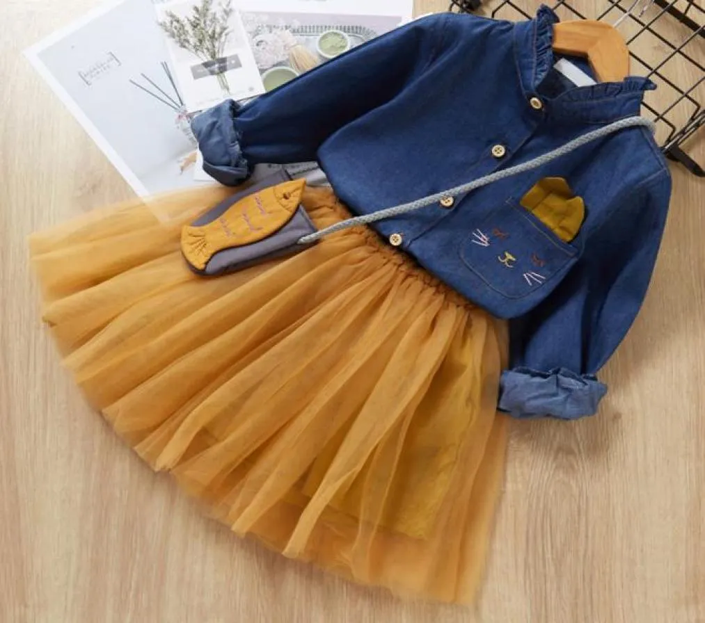 3 Pcs Spring New Toddler Girls Clothes Fashion Kids Embroidered Denim Shirt Dress Bag Set Suit Casual Children039s Clothing8657404