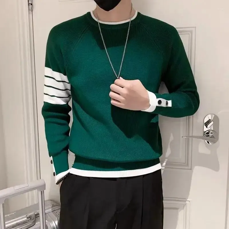 Men's Sweaters Clothing Striped Green Pullovers Knit Sweater Male Splicing Casual 90s Vintage Old Wool Spring Autumn Sheap V Tops A