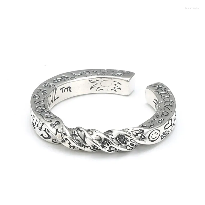 Cluster Ringe Persönlichkeit Graffiti Ring Für Männer Schmuck Trendy Paar Torsion Ripple Design Frauen Jahrestag Zubehör