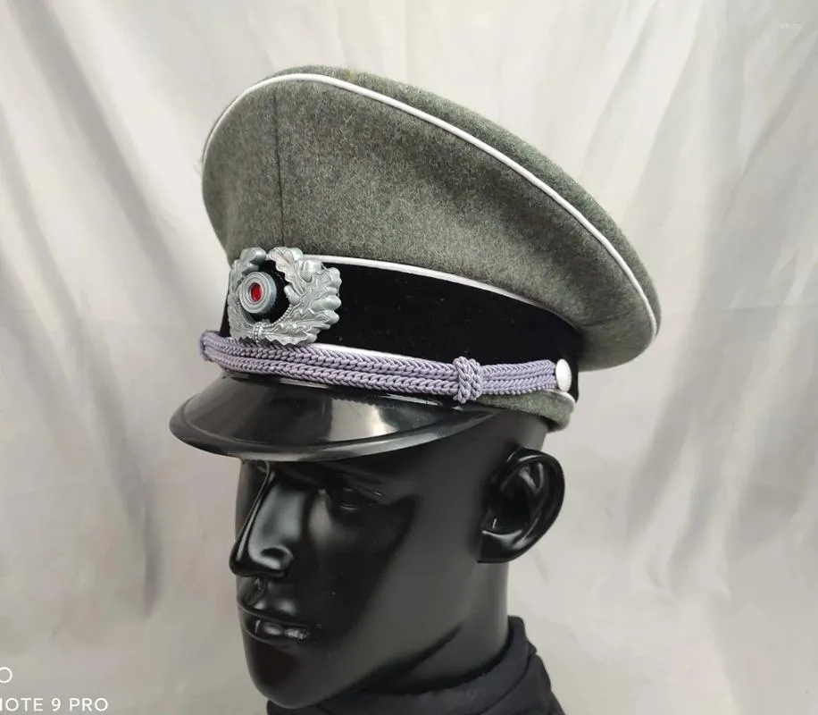 Berets Repro WWII 독일 와이프 엘리트 보병 장교 바이저 양모 2 개의 배지를 가진 군용 모자 만들기