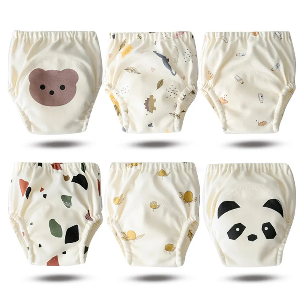6pcs Lovely Baby Training Pants Diapers Panties Cloth Nappy Reusable Washable Kid Soft Cotton Underwear for Children 240229