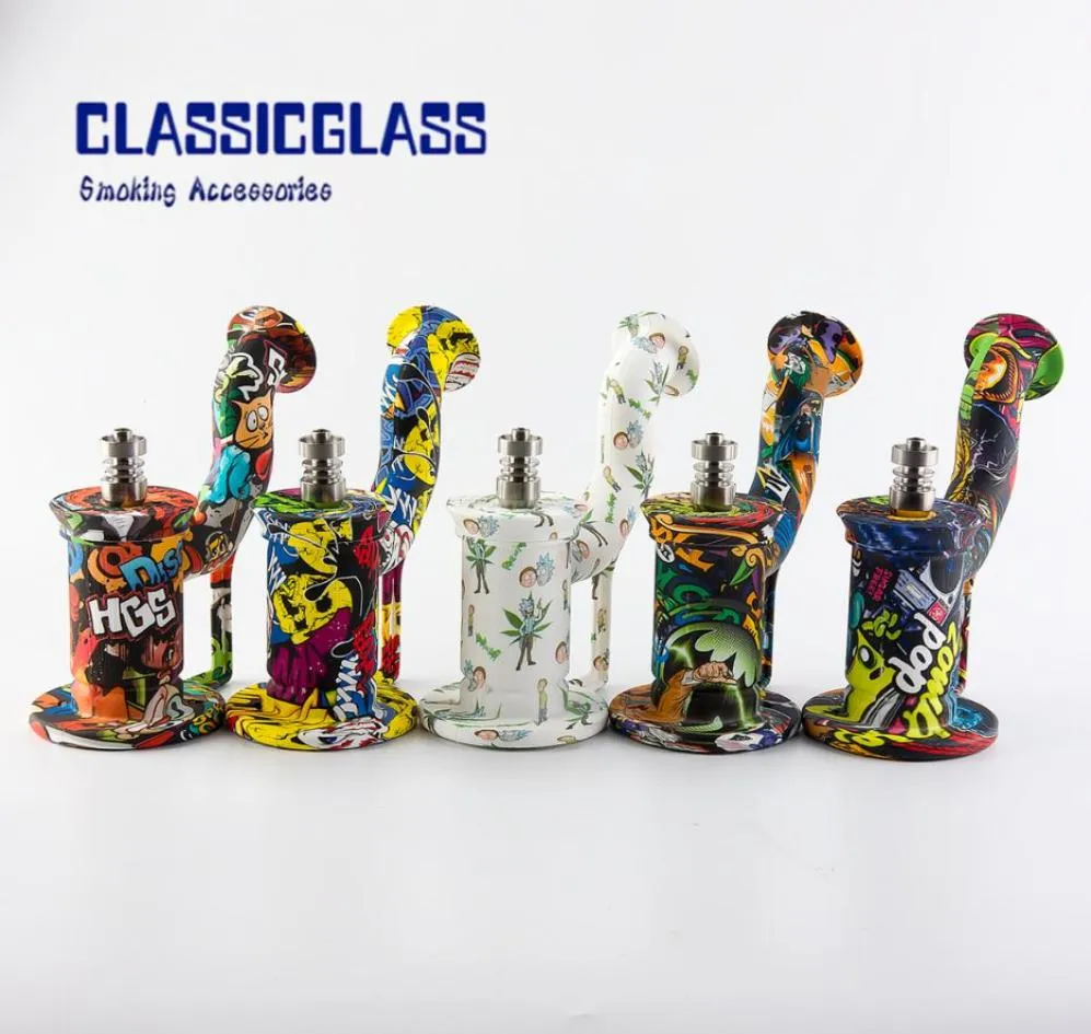 Fumo per pipa ad acqua in silicone Bong in silicone infrangibile Dab Rig con chiodo in acciaio inossidabile Dabber Jar Contenitore Narghilè Tubi2335185